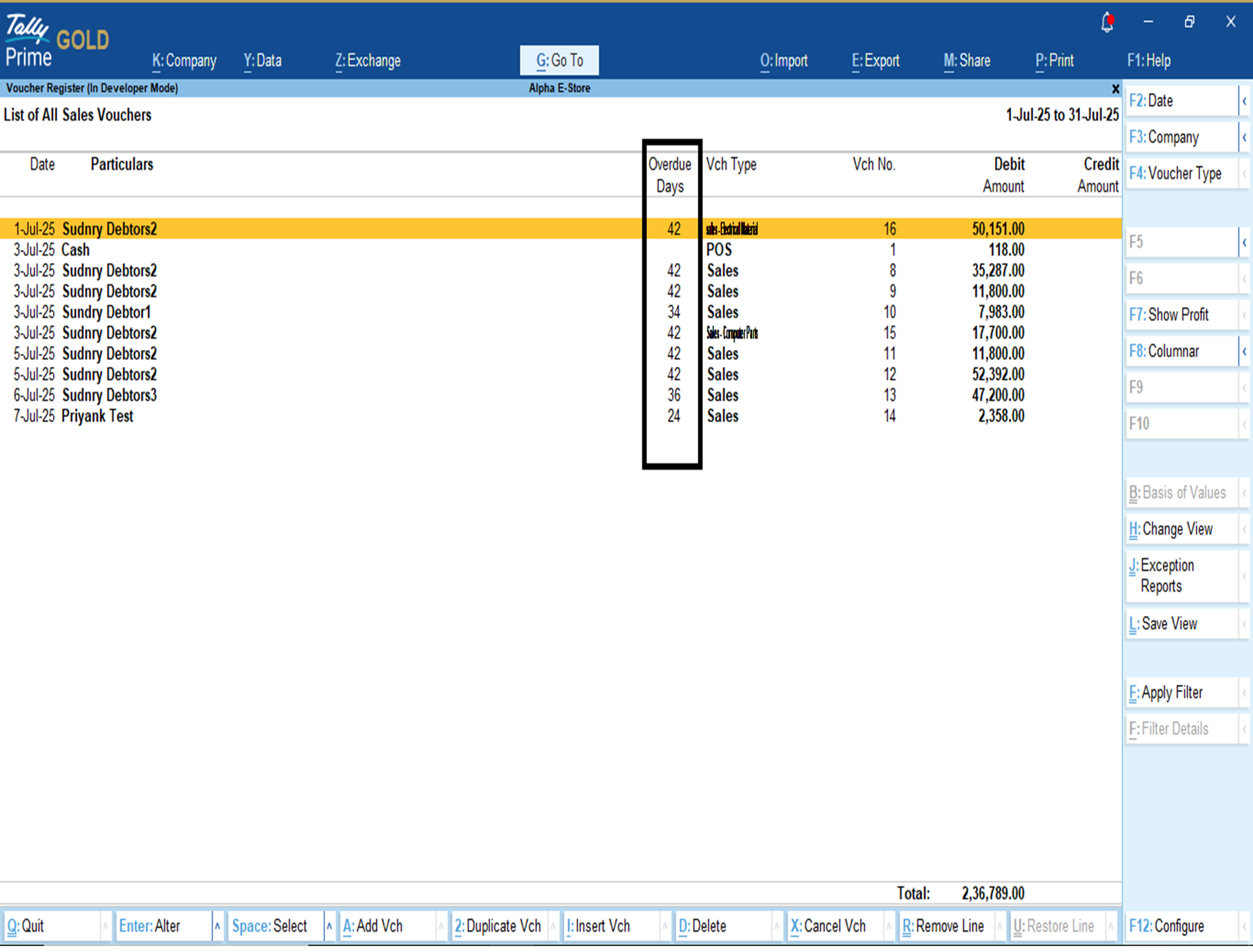 Show Payment Overdue Days in Sales Register